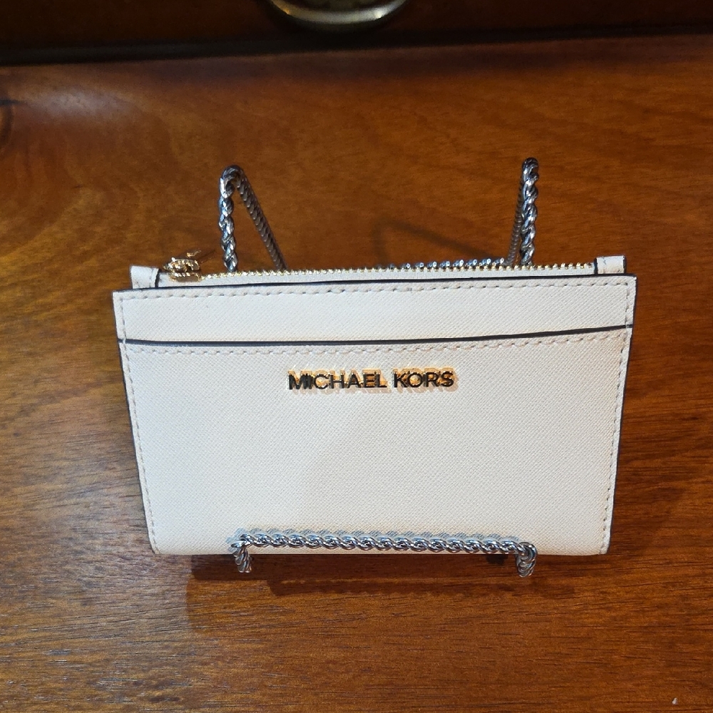 Michael Kors Ivory Card Holder with Gold Accents